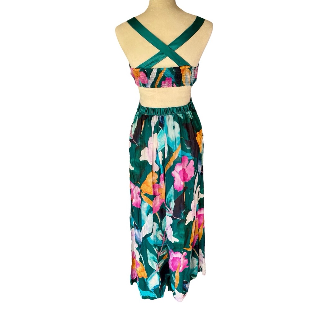 Anthropologie Teal Floral Cutout Maxi Jumpsuit - Picture 3 of 9